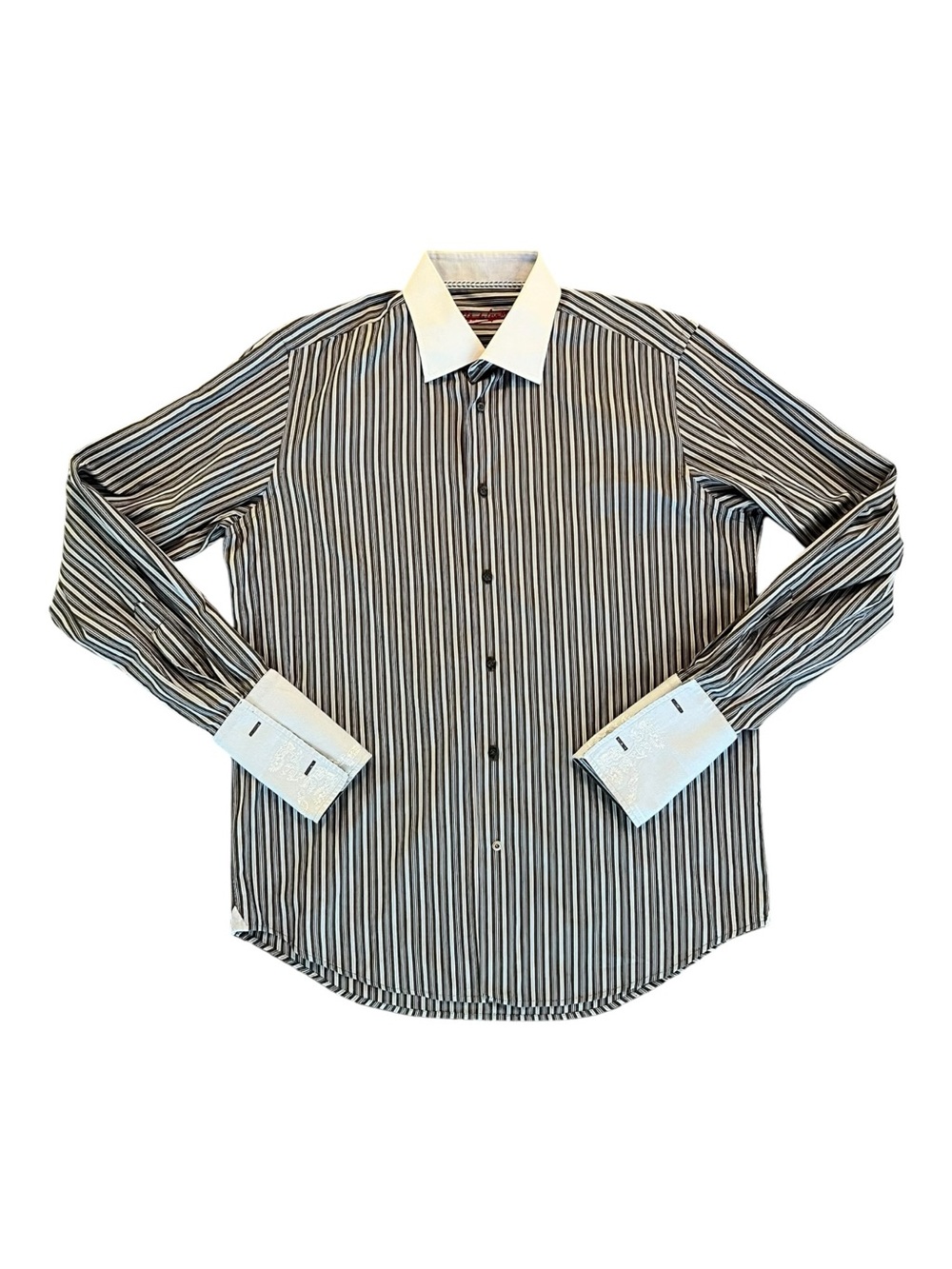 Robert Graham Men's Striped Dress Shirt with Contrast Collar French Cuff